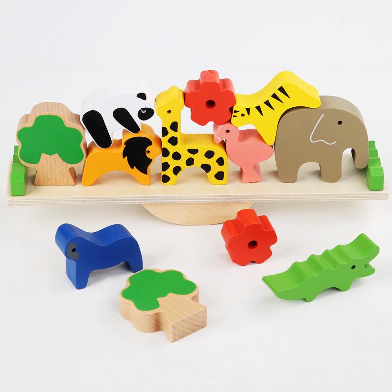 Wooden Animal See-Saw Stacking Game: Fine Motor Skills Educational Toy