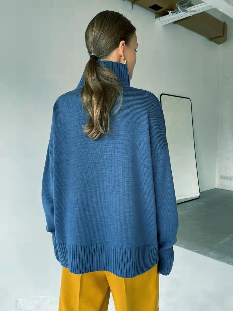 Turtleneck Knitted Sweater Women's Autumn and Winter Thickened Solid Color Loose Long-sleeved Pullover Sweater Women's Hot Words