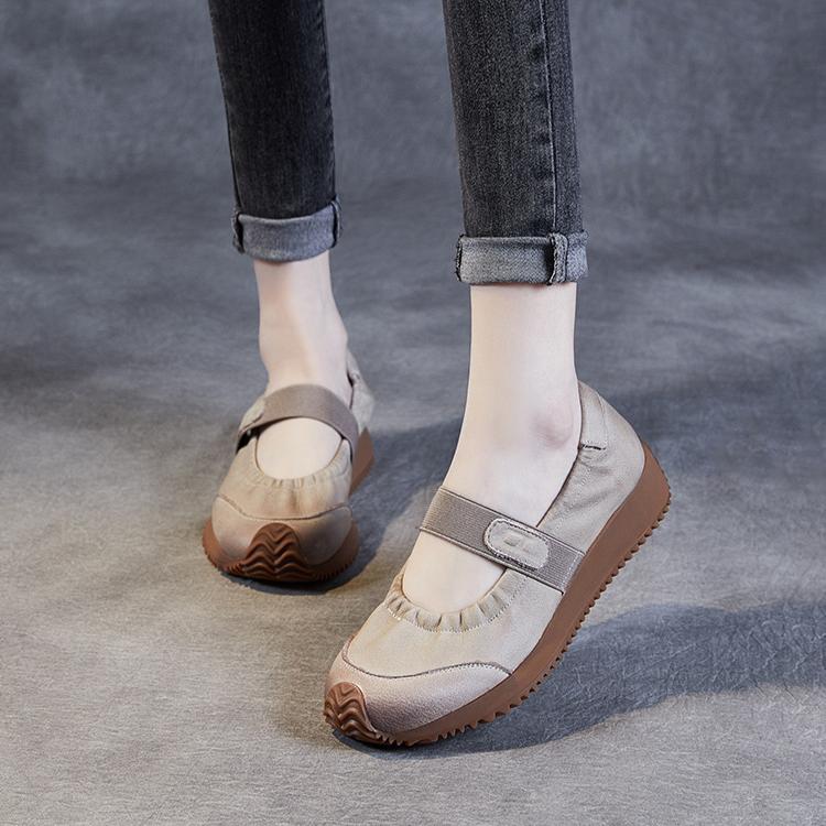 Johnature Genuine Leather Soft Sole Retro Slip-on Shoes Casual Soft Cowhide Women's Flat Shoes