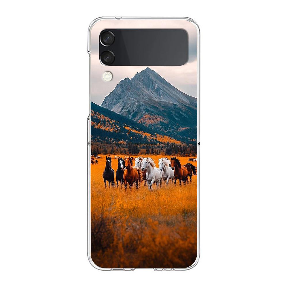 Transparent Phone Case For Samsung Galaxy Z Flip 3 4 5 6 7 Hard Folding PC Z Flip3 Flip4 Cover Mountain Peaks Landscape