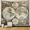 Retro Renaissance World Map Tapestry Polyester Fiber Baroque Art Wall Hanging Living Room Bedroom Home Decoration