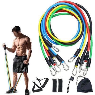 11-teiliges Set Widerstandsband Gummischnur Brust Entwickler Pull-Up Gym Übungstraining Gummiband Heimfitnessgeräte Zugseil Knöchelriemen