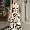 European American Style Round Neck Sexy Printed High Waist Flared Jumpsuit For Women