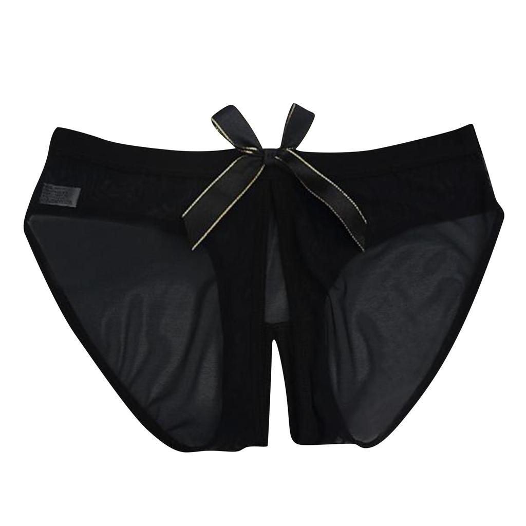 Women Sexy Hollow Lace Panties with Bowknot Design Sheer Mesh Open Crotch Underwear Briefs Lingerie