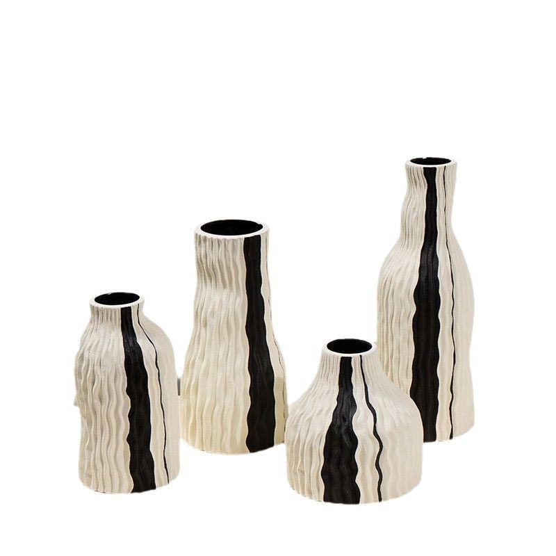 Keramikvase Geometrische Streifen Welle Handgefertigt Unregelmäßige Vase Blumentopf Blumenarrangement Zubehör Heimdekoration