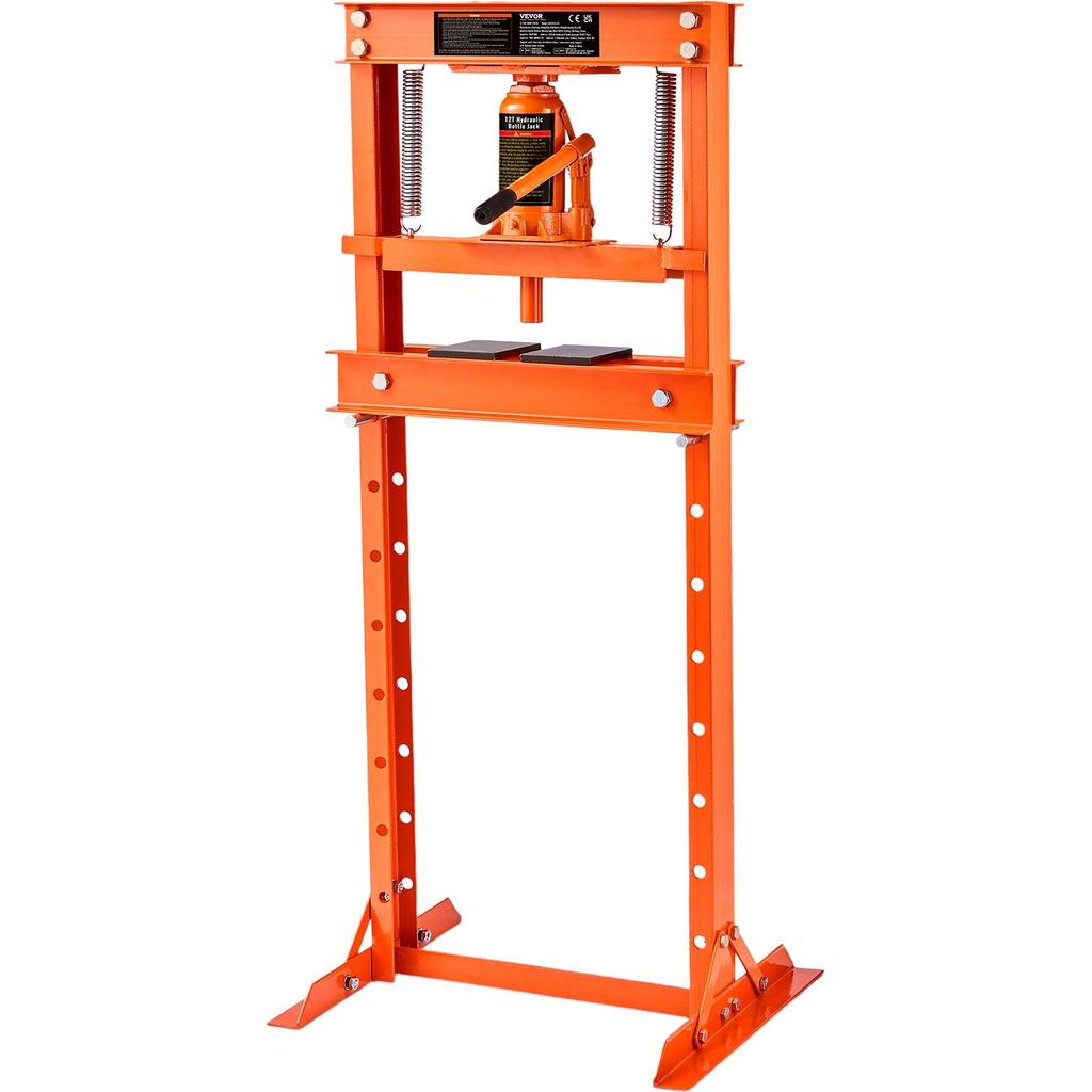 Hydraulic, 12 Ton H-Frame Floor, Stamping Plates, Adjustable Working Table Height for Bending or Straightening Metal, Garages, or Homes Shop Press,