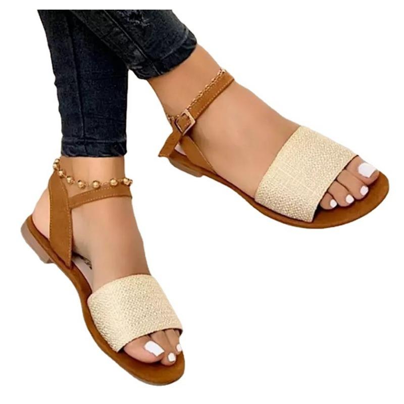 Summer new flat-bottomed beach one-word sandals-4 large size buckle casual sandals women's nals