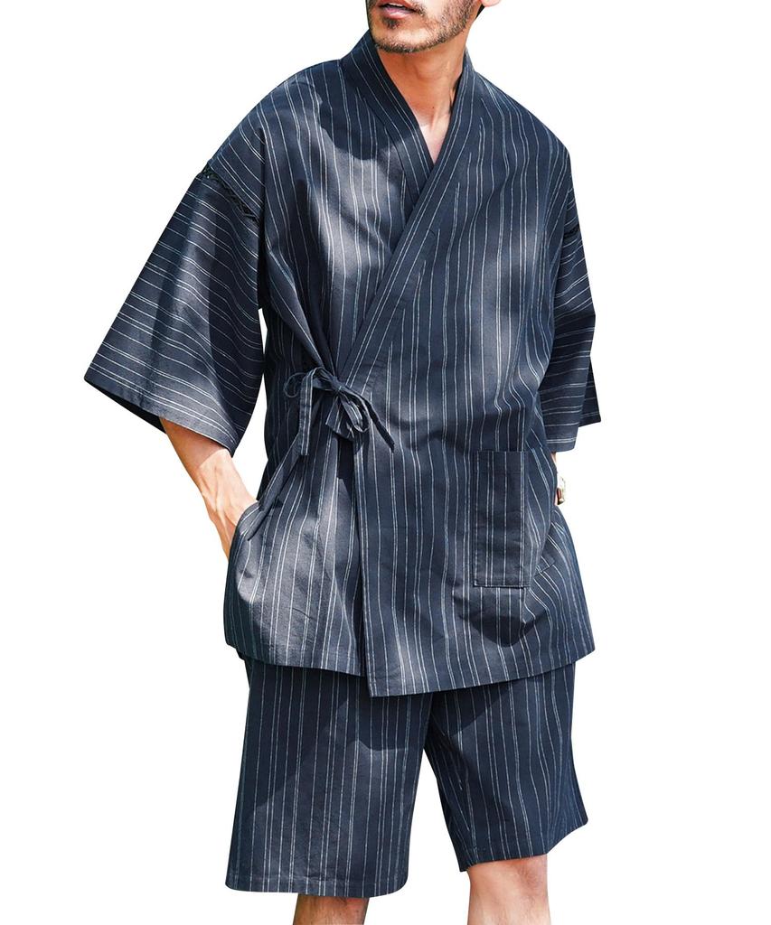 Jinbei M A Aiyoame Jinbei Top and Bottom Japanese Shijira Perfect for Summer Fireworks [JIGGYS SHOP] (Jinbei) Men's Set, 100% Cotton, Clothing,