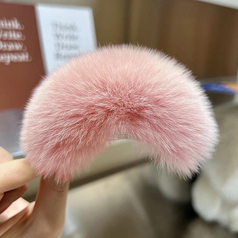 10.5cm Rex Rabbit Hair Hairpin Black Ponytail Hair Clips Girls Cute Plush Hair Clips Hairpin Fashion Women Hair Accessories
