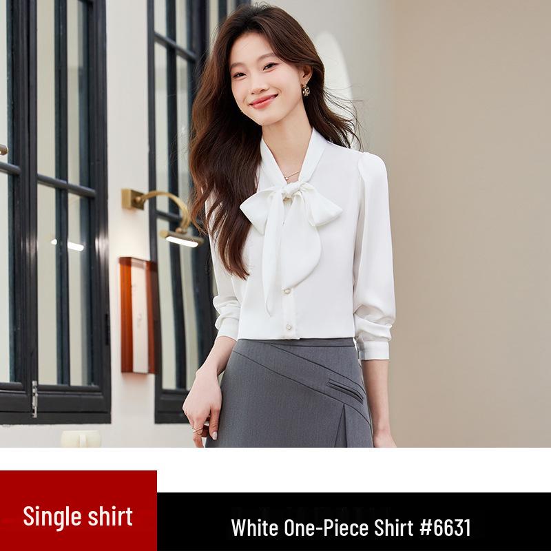 Women's Chiffon Bow Tie Blouse - Long Sleeve Satin Shirt for Spring/Autumn