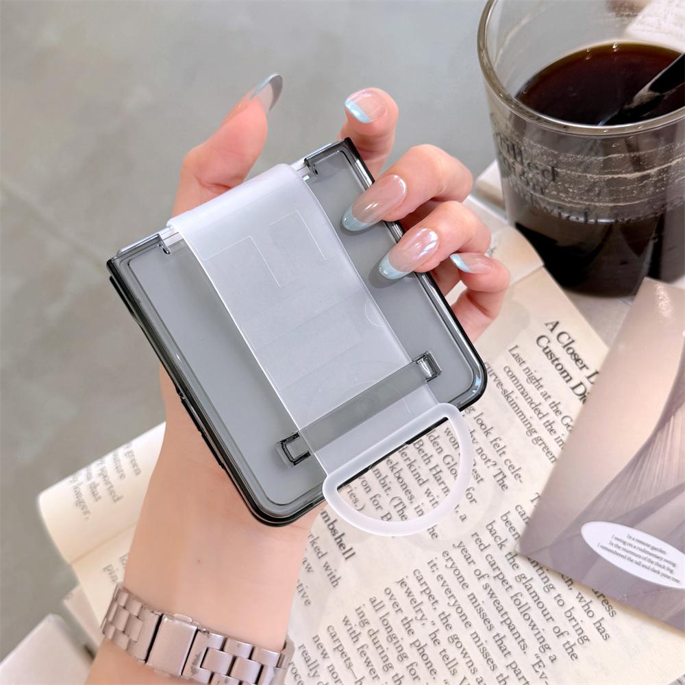 Transparent Elastic Wrist Strap Phone Case for Samsung Galaxy Z Flip7 Z Flip6 ZFlip 5 Flip7 FE Protective Hard Back Cover