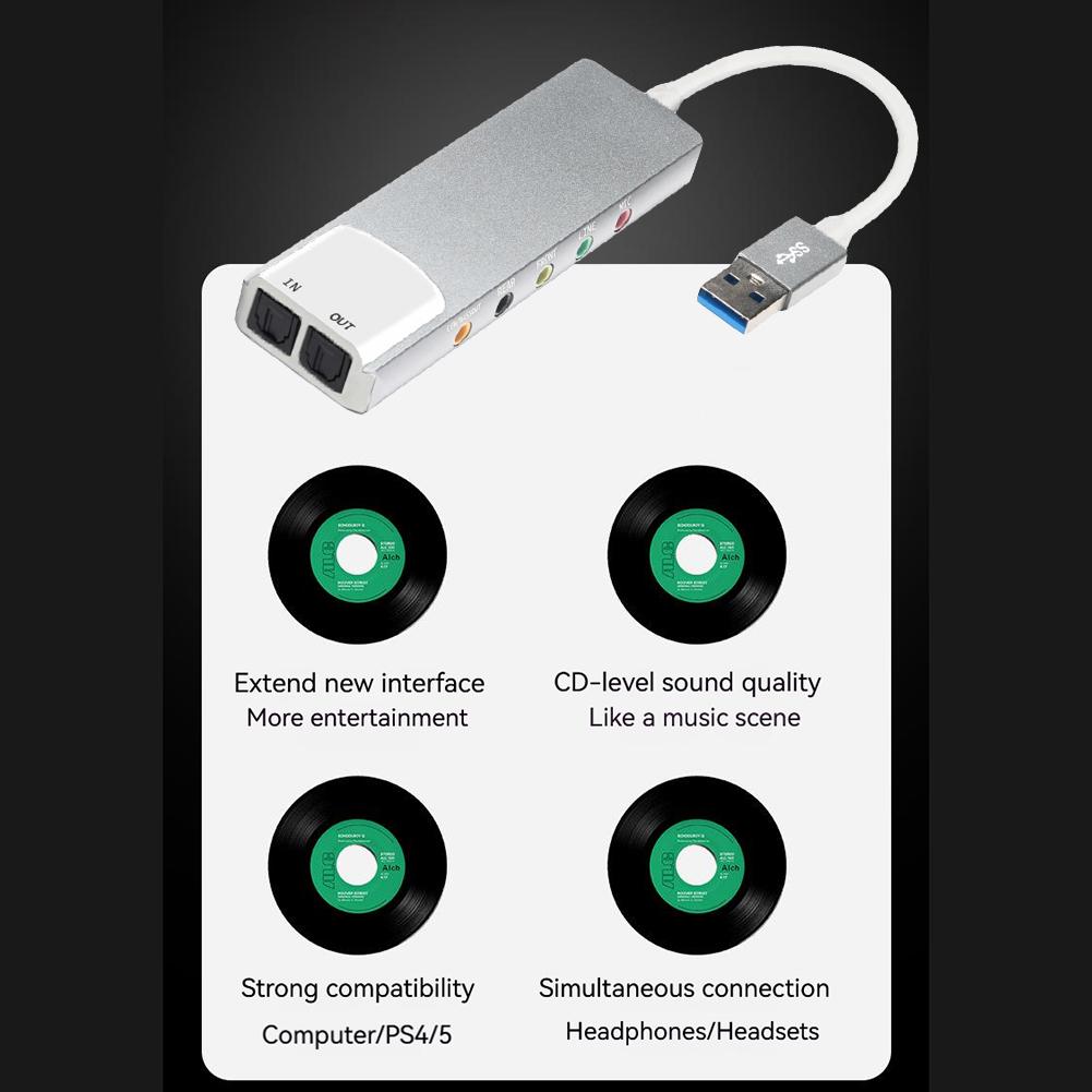 

External Audio Converter AC-3 DTS USB Audio Adapter USB Sound Card Aluminium Alloy 7.1 5.1 Channel SPDIF Optical for PC Computer серебряный