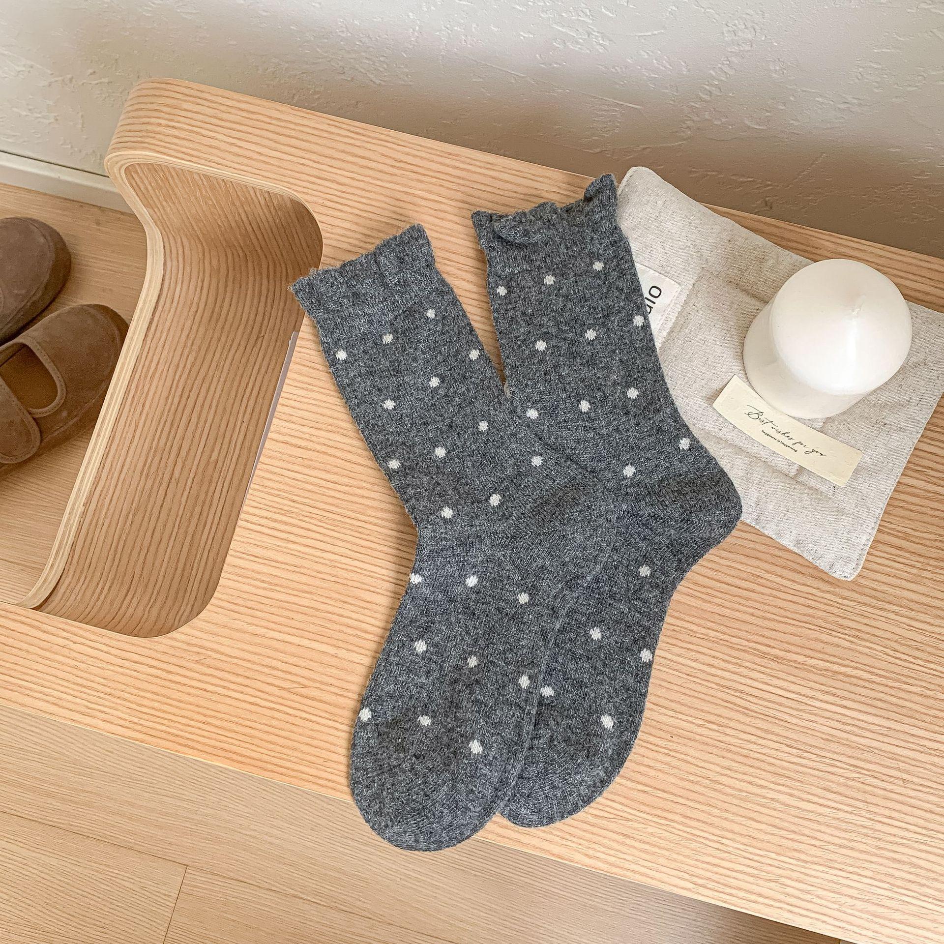 Embroidered Letter Wool Socks Trend Versatile Wear Thickened Warm Mid-Tube Stacked Socks One size fits all