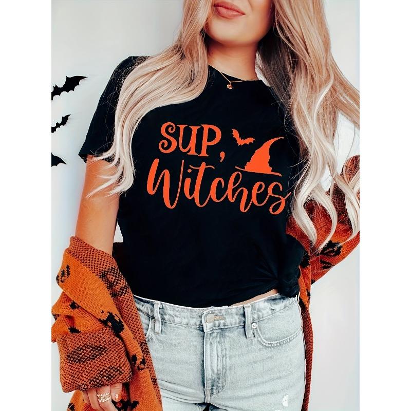 Women s 100% Cotton Halloween T-Shirt -  Buckle Up Buttercup You Just Flipped My Witch Switch  Graphic Tee with Witch Hat Design S чёрный