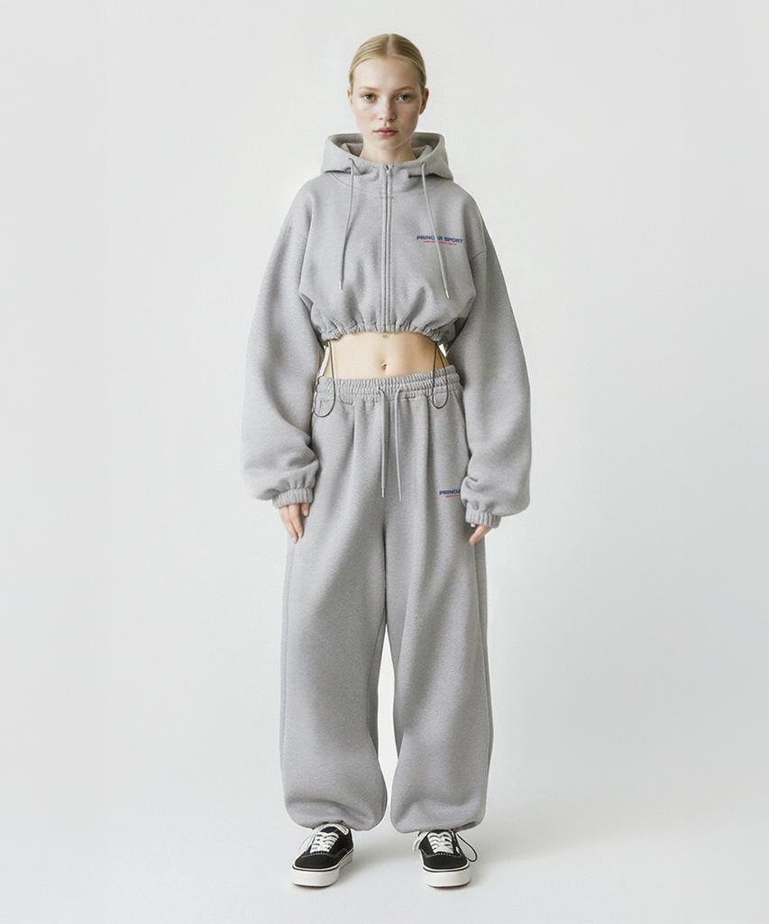 PRINOAR [Fleece Lined] Small Sport String One-Pleat Wide Pants - Melange