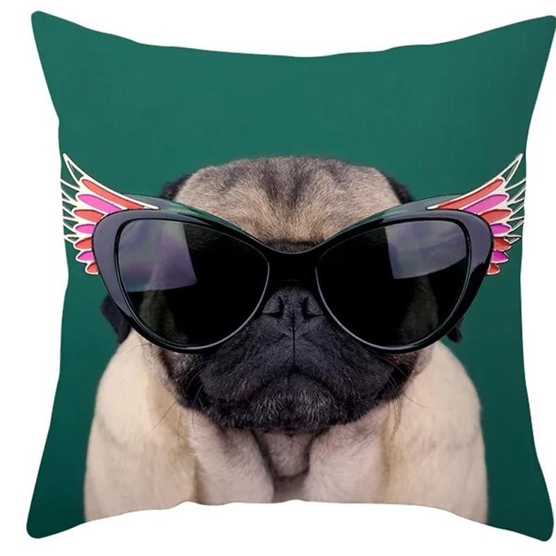 Pug With Stylish Sunglasses Throw Pillow Covers Pattern Cushion Cover Suitable For Sofa Bedroom Car Pillow Cover