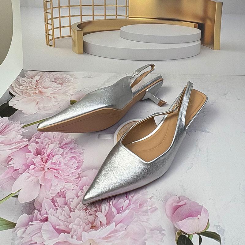 Fashion Fashion Pointed Toe Ladies Pumps Heels Shoes Shallow Female Slip On Footwear Silk Women Medium Heels Shoes Sandals 2025 New