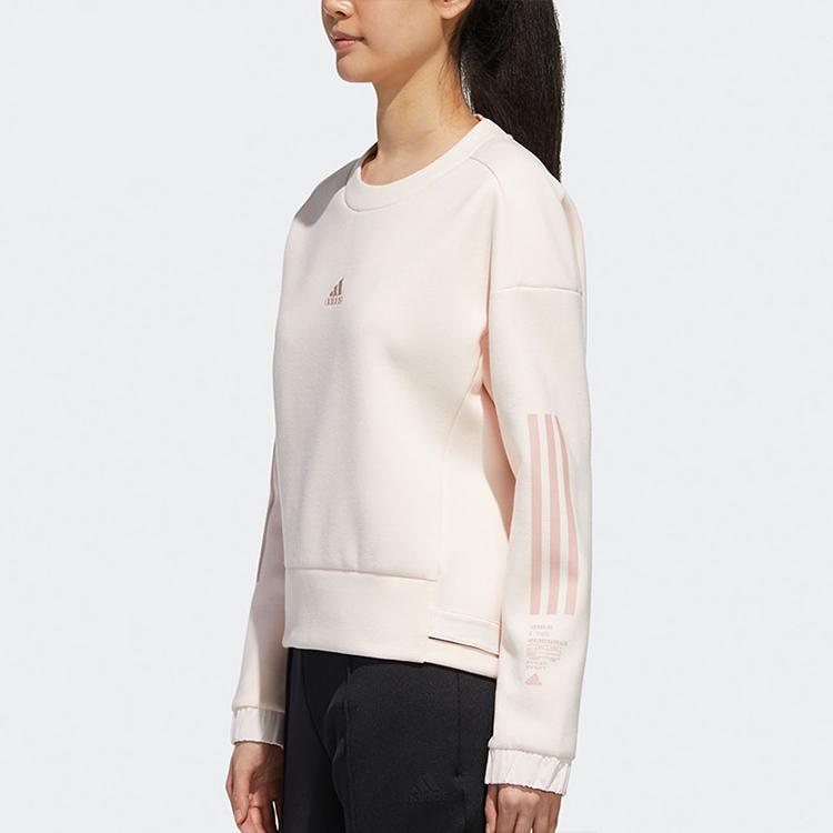 Adidas Style Soft Sweatshirt With Logo Print, Cropped Casual Sport Women Sweatshirt Pink GM1460