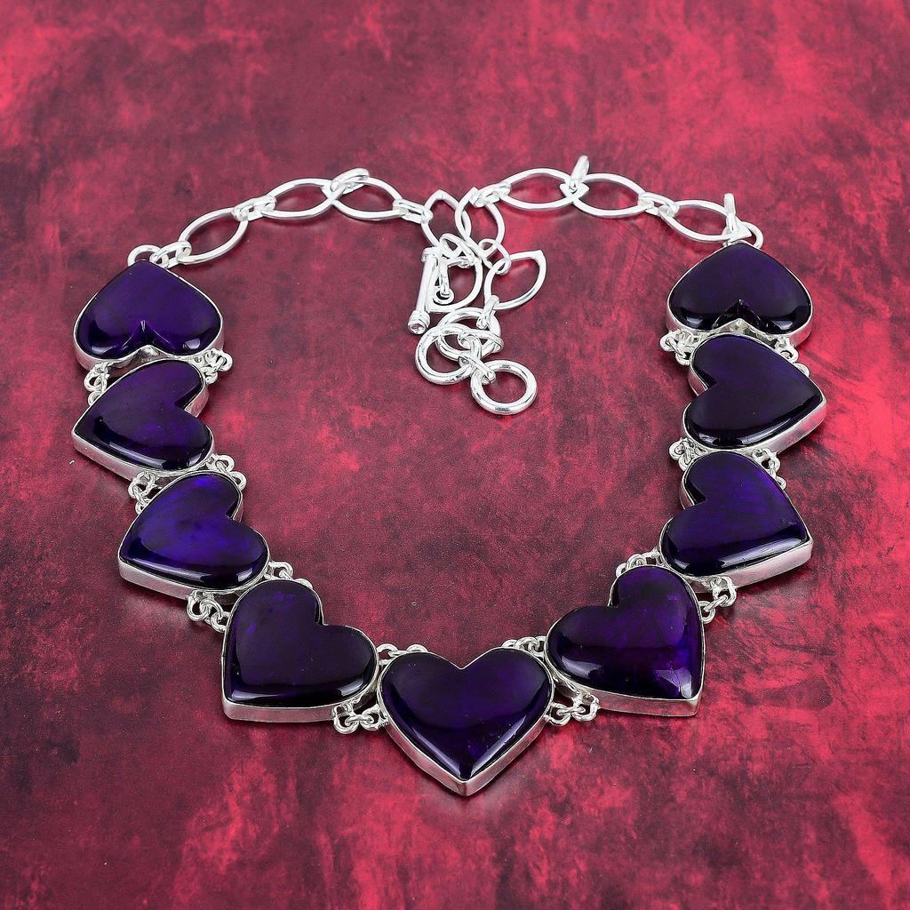 Purple Flash Labradorite 925 Solid Sterling Silver Jewelry, Handmade Bracelet & Necklace For Her, Fantastic Heart Shape Gemstone Jewelry Set For Women