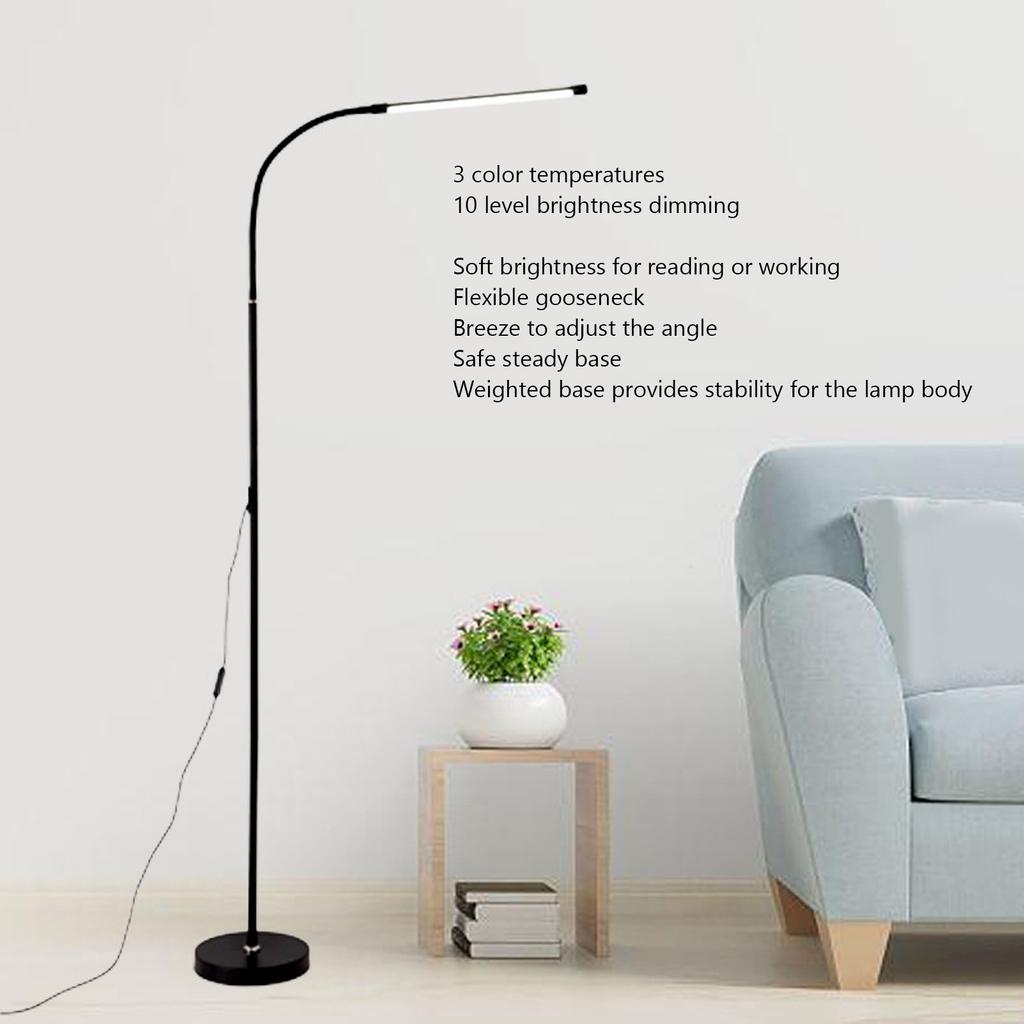 LED Floor Lamp 3 Color Temperatures 3000K 6000K 10 Level Brightness Gooseneck Standing Lamp Eye Caring Reading Light for Living Room Bedroom Office