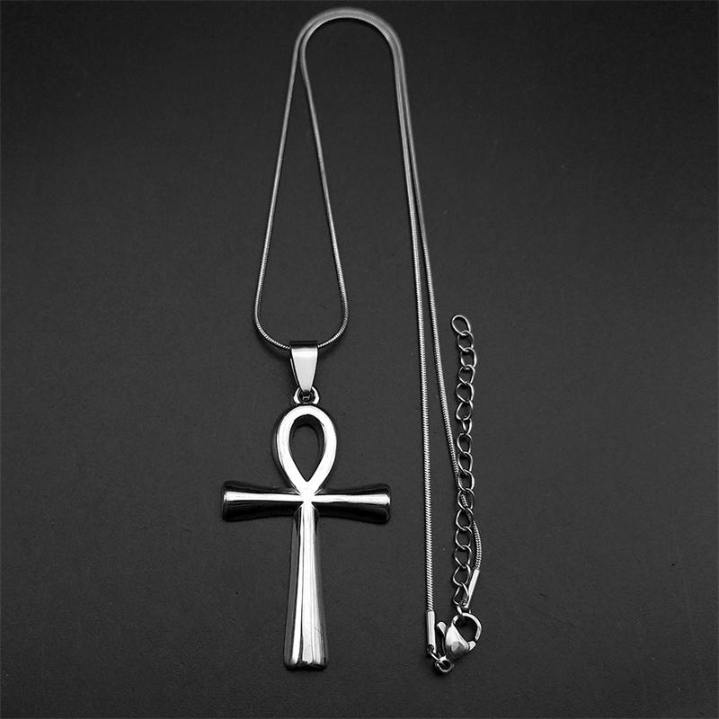 Egyptian Cross Ankh Key of Life Pendant Necklace Stainless Steel Gold Color Amulet Religious Chain Necklaces Jewelry Gift