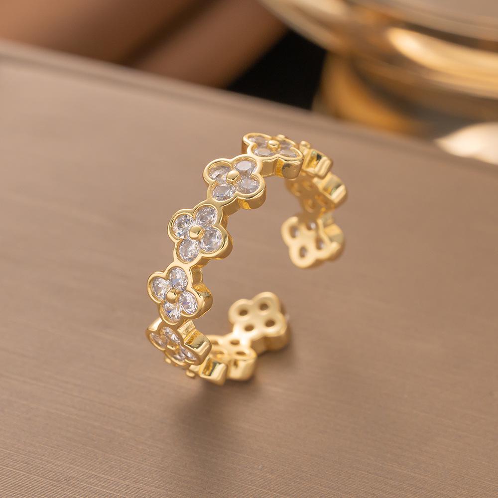 Micro-Inlaid Zircon Fashion Open Ring - Adjustable Luxury Index Finger Jewelry for Women
