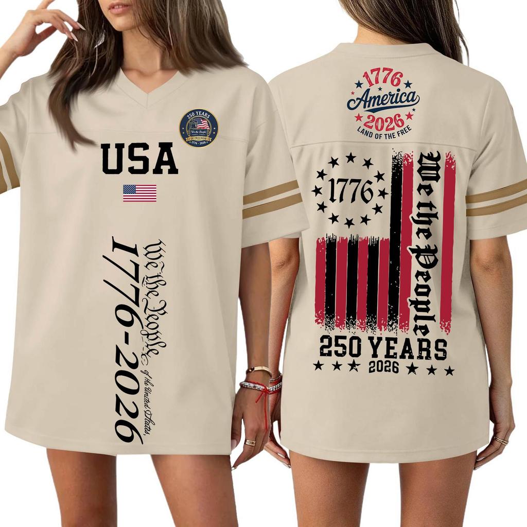 Women's Casual Fashion V-Neck Sports Independence Day Print Short Sleeve Sports T-Shirt Top