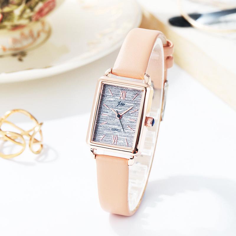 Ladies Glitter Small Square Watch Student Simple Belt Waterproof Quartz Watch Rose Gold Calendar Student Watch