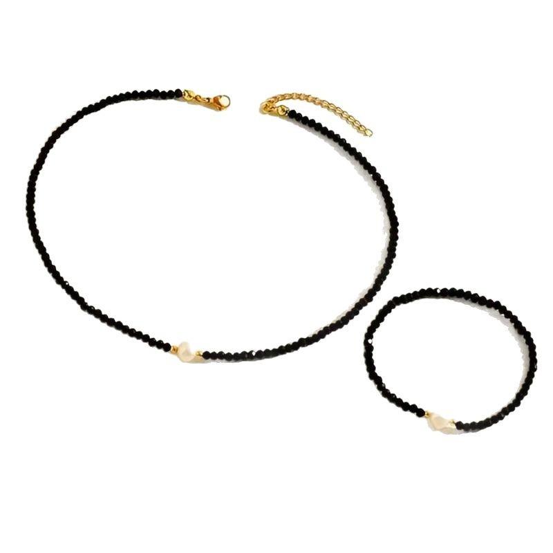 Black Spinel Turquoise Necklace Bracelet Korean Versatile Daily Niche Minimalist Design Style Set