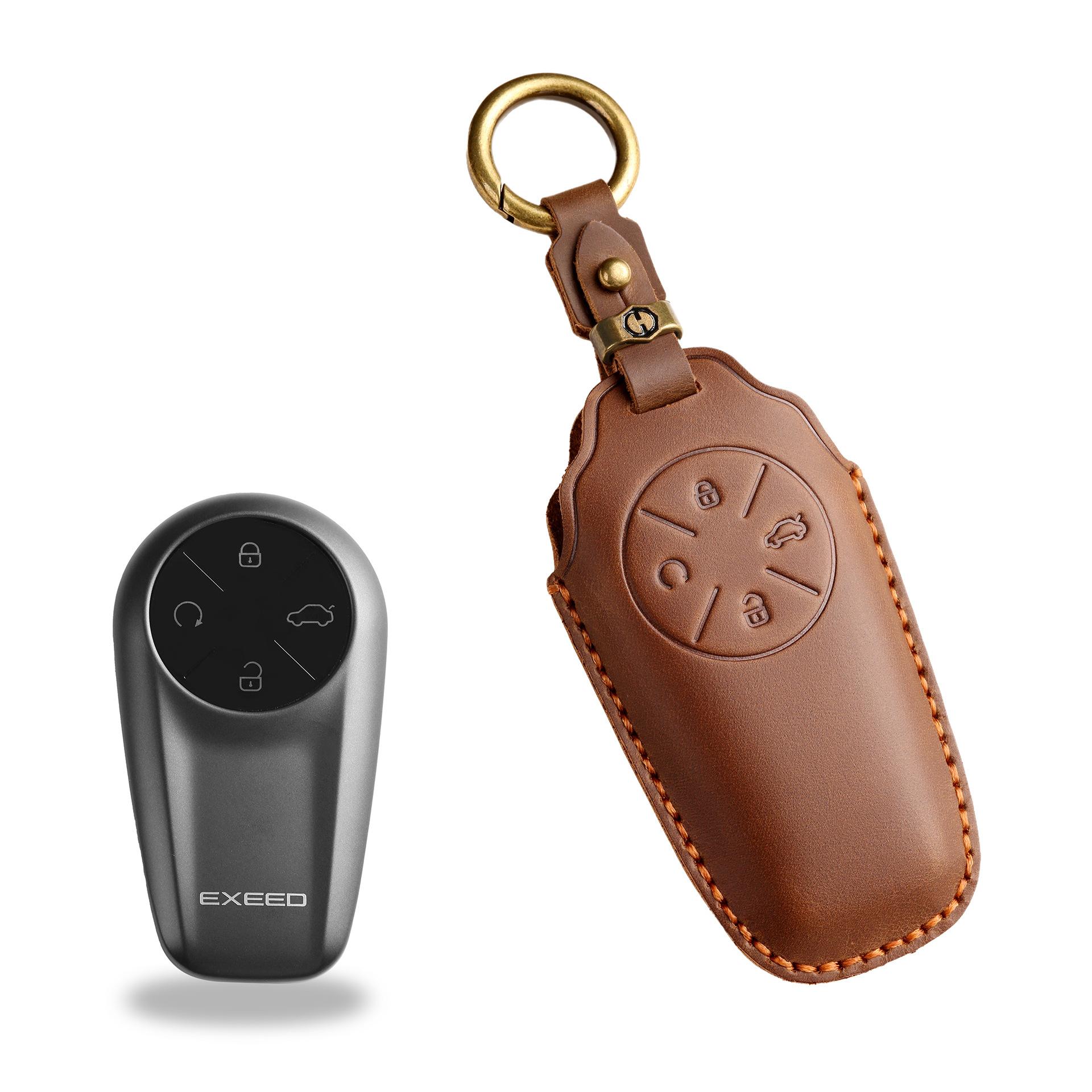 

The first layer of cowhide key cover is suitable for Chery Star Era ET key bag, genuine leather, handmade keychain, leather goods. коричневый