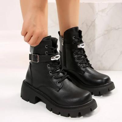 Mode Damen Schuhe 2024 Hohe Qualität Seitlicher Reißverschluss Damenstiefel Mode Gürtelschnalle Moderne Stiefel Damen Neue Schnürstiefeletten