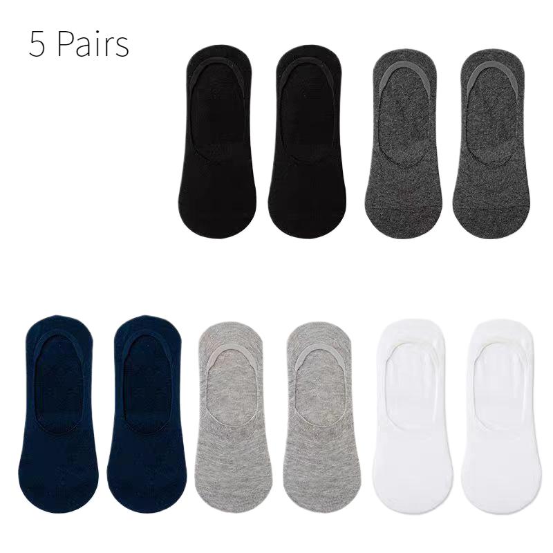 5 Pairs Men's Solid Color Light Mouth Invisible Socks Solid Color Business Casual Non Slip Men's Short Socks