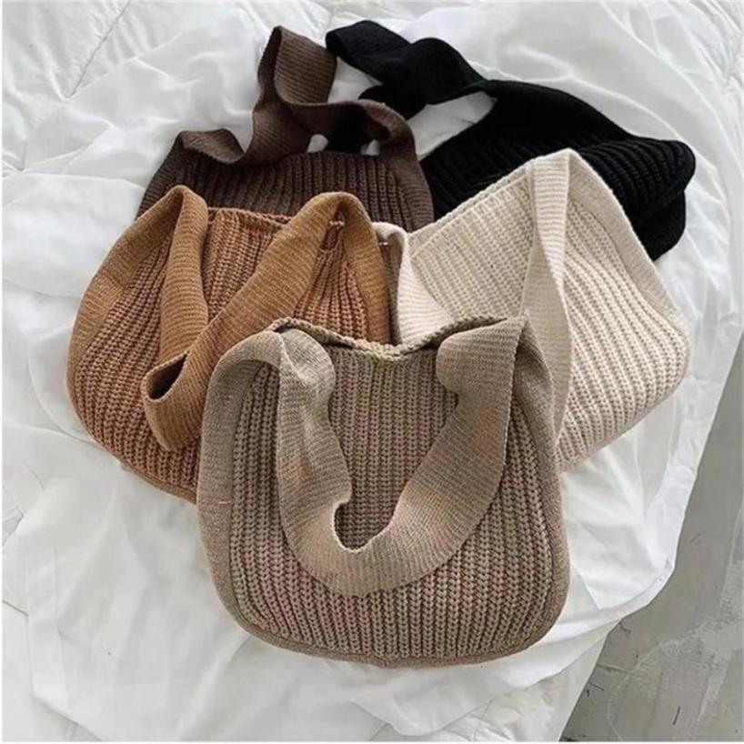 Women's Lightweight Knit Underarm Shoulder Bag Soft Knitted French Tote Casual Daily Handbag Trendy Shoulder Purse