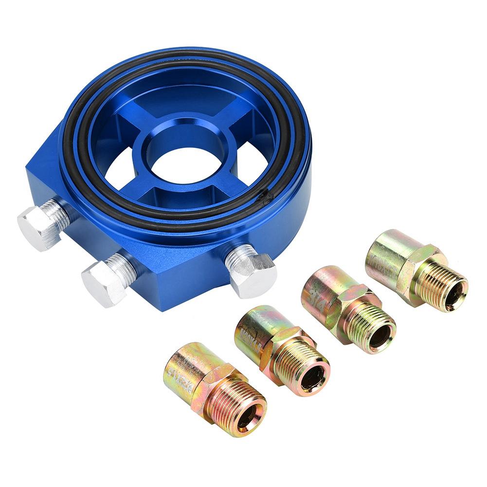 Blue Aluminum Universal Oil Filter Temperature Cooler Gauge Sandwich Plate Adapter