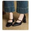 Erste Schicht Schaffell Französisch Retro Quadratische Spitze Hohe Absätze Damen Frühling und Herbst Dicker Absatz Braune Einzelne Schuhe Große Größe