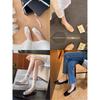 Cowhide Sweet Temperament Versatile Bow Square Head Thick Heel Ballet Style Leather Single Shoes Women