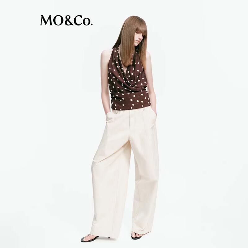 MO&Co. Women's Mid-Low Waist Casual Curved Wide-Leg Pants