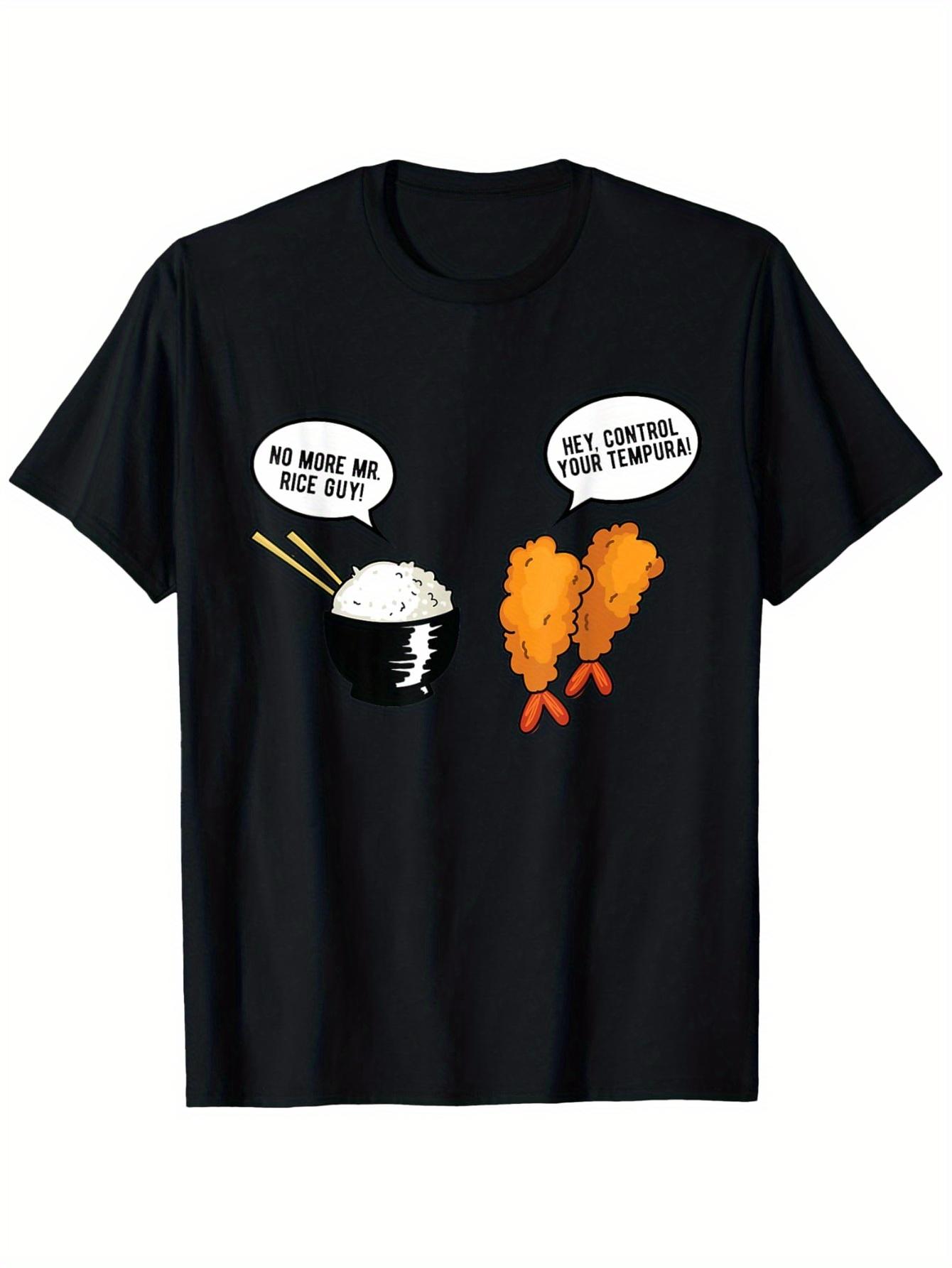 

Funny Japanese Humor Food Graphic Rice Tempura Printed TShirt Suitable for Womens Casual Short Sleeve Round Neck TShirt Wear 4XL