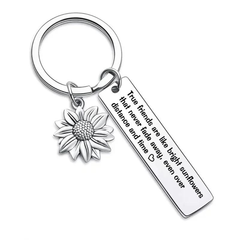 Inspirational Sunflower Keychain Friendship Jewelry Best Friend Gift Jewelry Friends Moving Away Gift English Phrases Key Ring