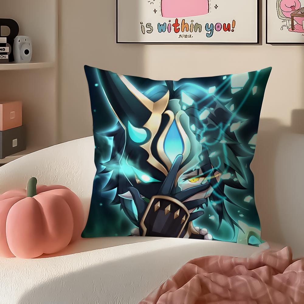 Game Genshin Xiao Cushion Cover Pillowcase Short Plush Invisible zipper Room Sofa Cushion Cover