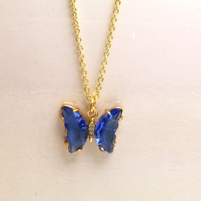 Koreanskt flerfärgat kristallfjärilshalsband - Guldpläterad titanstål nyckelbenskedja för kvinnor