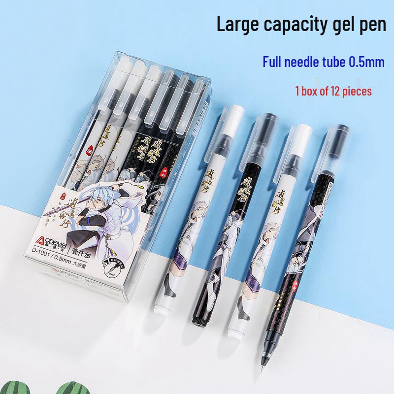 12-Pack Black Needle Tube 0.5mm Gel Pens for Students & Office Use