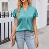 Women's Fashion Satin V-Neck Ruffle Sleeve Casual Loose Solid Colour Top