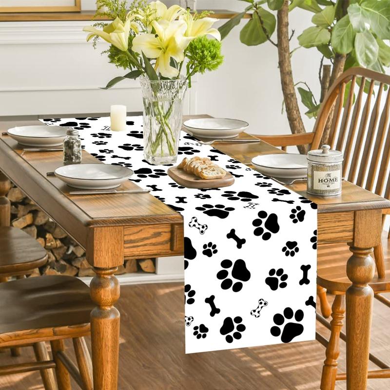 Pet Dog Paw Table Runner Puppy Themed Birthday Party Decorations Table Cover for Pet Paw Birthday Party Supplies Tablecloth