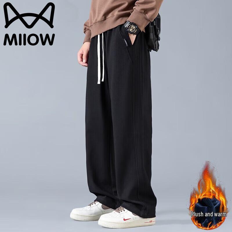

Mao Ren Men s Autumn/Winter Fleece-Lined Straight Casual Pants M