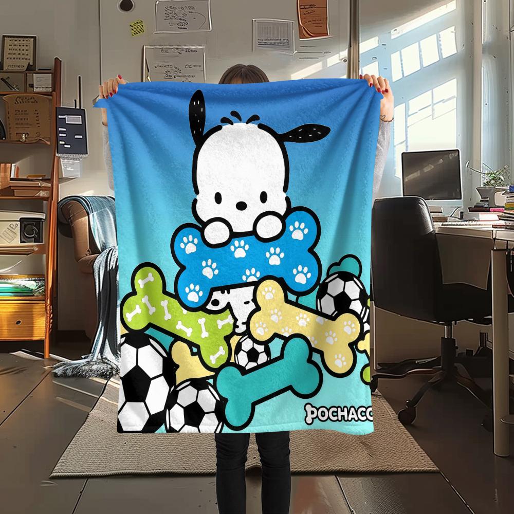1PC Pochacco Print Flannel Blanket, High quality All Seasons, Home Decor, Warmth and Comfort, Perfect for Christmas Gifts