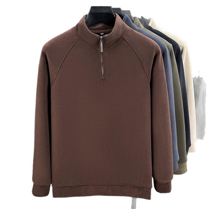 Herrvinterhuvtröja med ståkrage, fleece, halv dragkedja, kraftig