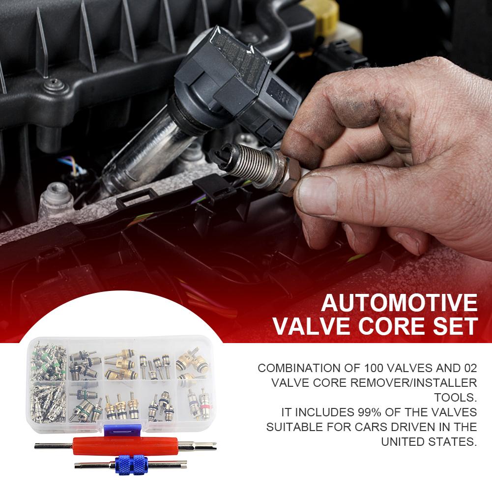 102 Buc Asortiment Nuclee Supapă Aer Condiționat Auto R134A AC Nucleu Supapă Shrader Kit Asortiment Aer Condiționat pentru Buick Auto