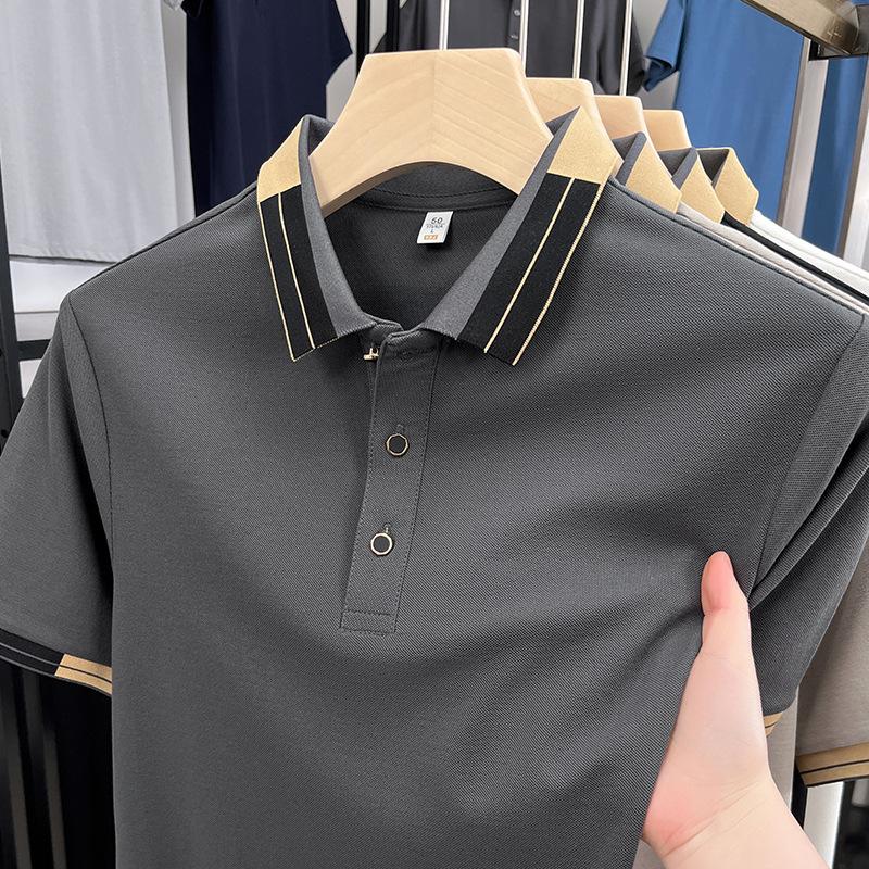 

Рубашка поло с коротким рукавом, мужская, High Sense, повседневная, трендовая, тонкая, контрастного цвета, с прошитыми лацканами, с коротким рукавом 4XL темно-серого