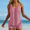 Women’s Striped Tankini Set with Square Neckline and Boyshorts Swimwear Two Piece Bathing Suit for Beach Pool